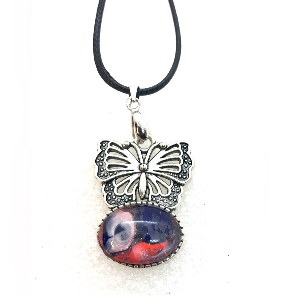 Handmade butterfly necklace NSN display